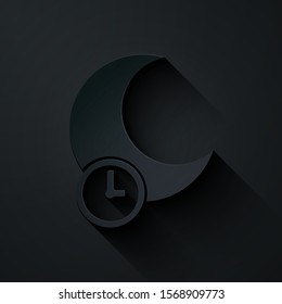 Paper cut Sleeping moon icon isolated on black background. Paper art style. Vector Illustration