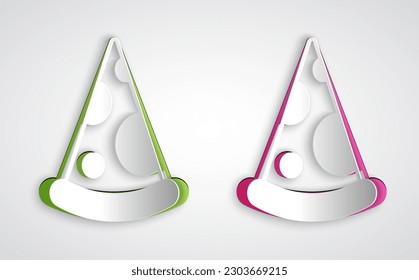 Paper cut Slice of pizza icon isolated on grey background. Fast food menu. Paper art style. Vector