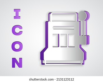 Paper cut Slot machine icon isolated on grey background. Paper art style. Vector