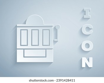 Paper cut Slot machine icon isolated on grey background. Paper art style. Vector Illustration