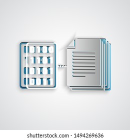 Paper cut Smart contract icon isolated on grey background. Blockchain technology, cryptocurrency mining, bitcoin, altcoins, digital money market. Paper art style. Vector Illustration