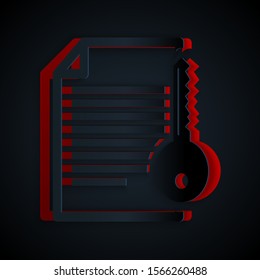 Paper cut Smart contract icon isolated on black background. Blockchain technology, cryptocurrency mining, bitcoin, altcoins, digital money market. Paper art style. Vector Illustration