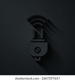 Paper cut Smart electric plug system icon isolated on black background. Internet of things concept with wireless connection. Paper art style. Vector
