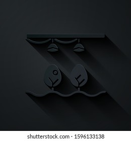 Paper cut Smart farm with light bulb and plant symbol icon isolated on black background. Paper art style. Vector Illustration