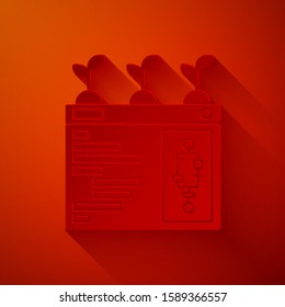 Paper cut Smart farming technology - farm automation system in app icon isolated on red background. Paper art style. Vector Illustration