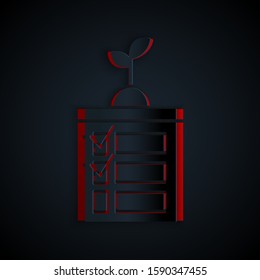 Paper cut Smart farming technology - timer farm automation system in app icon isolated on black background. Paper art style. Vector Illustration