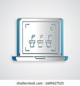Paper cut Smart farming technology - farm automation system icon isolated on grey background. Paper art style. Vector Illustration