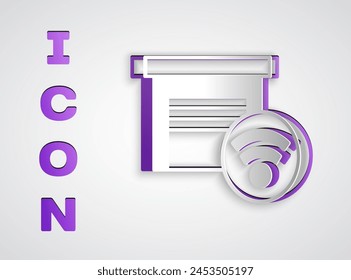 Paper cut Smart garage icon isolated on grey background. Paper art style. Vector