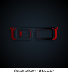 Paper cut Smart glasses mounted on spectacles icon isolated on black background. Wearable electronics smart glasses with camera and display. Paper art style. Vector Illustration