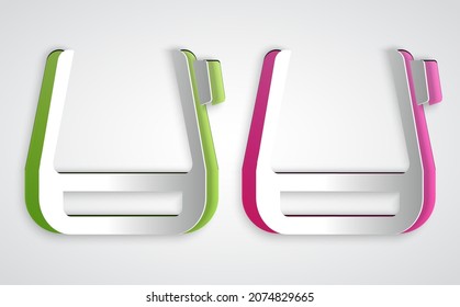 Paper cut Smart glasses mounted on spectacles icon isolated on grey background. Wearable electronics smart glasses with camera and display. Paper art style. Vector
