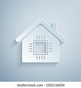 Paper cut Smart home icon isolated on grey background. Remote control. Paper art style. Vector Illustration