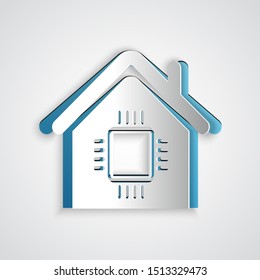 Paper cut Smart home icon isolated on grey background. Remote control. Paper art style. Vector Illustration
