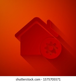 Paper cut Smart home settings icon isolated on red background. Remote control. Paper art style. Vector Illustration