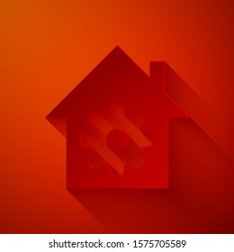Paper cut Smart home settings icon isolated on red background. Remote control. Paper art style. Vector Illustration