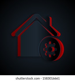 Paper cut Smart home settings icon isolated on black background. Remote control. Paper art style. Vector Illustration