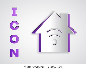 Corte de papel casa inteligente com ícone wi-fi isolado no fundo cinza. Controle remoto. Estilo da arte do papel. Vetor