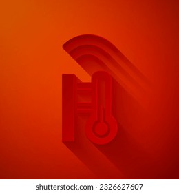 Paper cut Smart meteorology thermometer measuring system icon isolated on red background. Internet of things concept with wireless connection. Paper art style. Vector