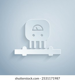 Paper cut Smart sensor system icon isolated on grey background. Internet of things concept with wireless connection. Paper art style. Vector