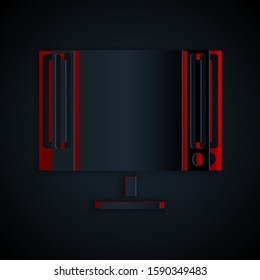 Paper cut Smart Tv icon isolated on black background. Television sign. Paper art style. Vector Illustration