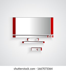 Paper cut Smart Tv icon isolated on grey background. Television sign. Paper art style. Vector Illustration