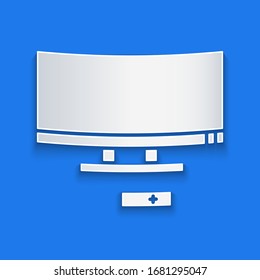 Paper cut Smart Tv icon isolated on blue background. Television sign. Paper art style. Vector Illustration