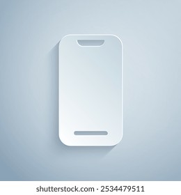 Paper cut Smartphone, mobile phone icon isolated on grey background. Paper art style. Vector