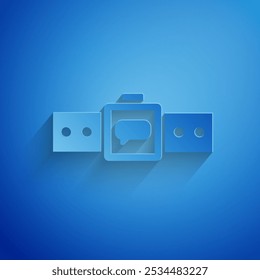 Paper cut Smartwatch icon isolated on blue background. Paper art style. Vector Illustration