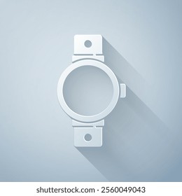 Paper cut Smartwatch icon isolated on grey background. Paper art style. Vector