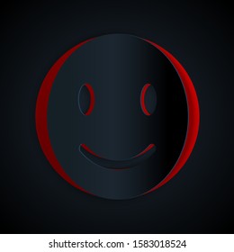 Paper cut Smile face icon isolated on black background. Smiling emoticon. Happy smiley chat symbol. Paper art style. Vector Illustration