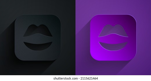 Recorte de papel Icono de labios sonrientes aislados en negro sobre fondo morado. Símbolo sonrisa. Estilo de arte de papel. Vector
