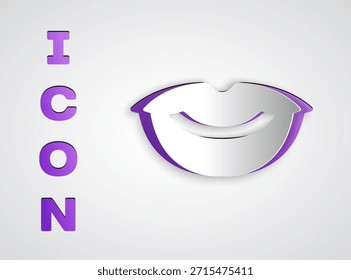 Icono sonriente de los labios aislado en el fondo gris. Símbolo de sonrisa. Estilo de arte de papel. Vector