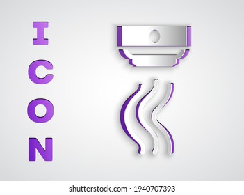 Paper cut Smoke alarm system icon isolated on grey background. Smoke detector. Paper art style. Vector