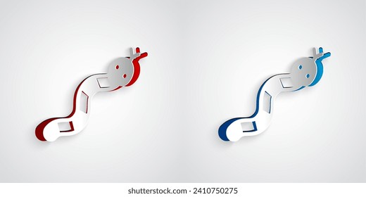 Paper cut Snake icon isolated on grey background. Paper art style. Vector