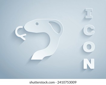 Paper cut Snake icon isolated on grey background. Paper art style. Vector
