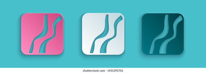 Paper cut Snake paw footprint icon isolated on blue background. Paper art style. Vector