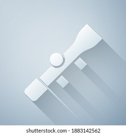 Recorte de papel Icono de visión óptica del francotirador aislado en fondo gris. Cruces de alcance de francotirador. Estilo de arte de papel. Vector
