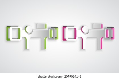 Paper cut Sniper optical sight icon isolated on grey background. Sniper scope crosshairs. Paper art style. Vector