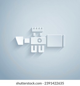 Recorte de papel Icono de visión óptica del francotirador aislado en fondo gris. Cruces de alcance de francotirador. Estilo de arte de papel. Vector
