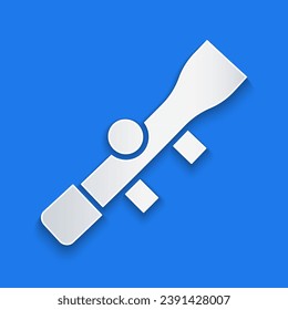 Paper cut Sniper optical sight icon isolated on blue background. Sniper scope crosshairs. Paper art style. Vector