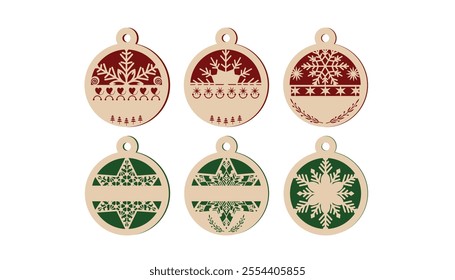 Paper cut snowflake design Christmas ball hanging ornament illustration.