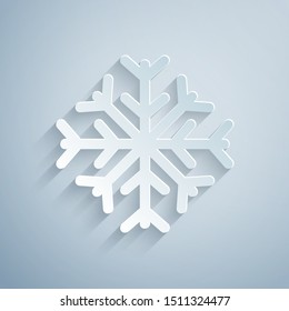 Paper cut Snowflake icon isolated on grey background. Paper art style. Vector Illustration