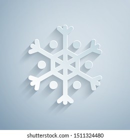Paper cut Snowflake icon isolated on grey background. Paper art style. Vector Illustration