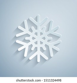 Paper cut Snowflake icon isolated on grey background. Paper art style. Vector Illustration