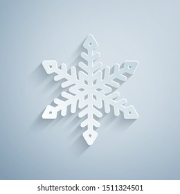Paper cut Snowflake icon isolated on grey background. Paper art style. Vector Illustration