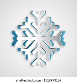 Paper cut Snowflake icon isolated on grey background. Paper art style. Vector Illustration