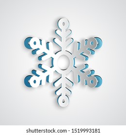 Paper cut Snowflake icon isolated on grey background. Paper art style. Vector Illustration
