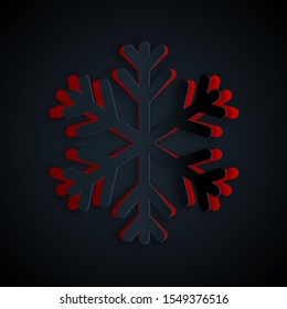 Paper cut Snowflake icon isolated on black background. Paper art style. Vector Illustration