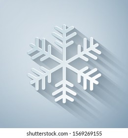 Paper cut Snowflake icon isolated on grey background. Paper art style. Vector Illustration