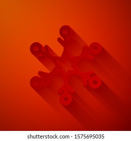 Paper cut Snowflake icon isolated on red background. Paper art style. Vector Illustration