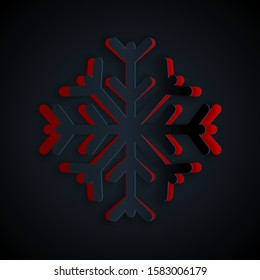 Paper cut Snowflake icon isolated on black background. Paper art style. Vector Illustration